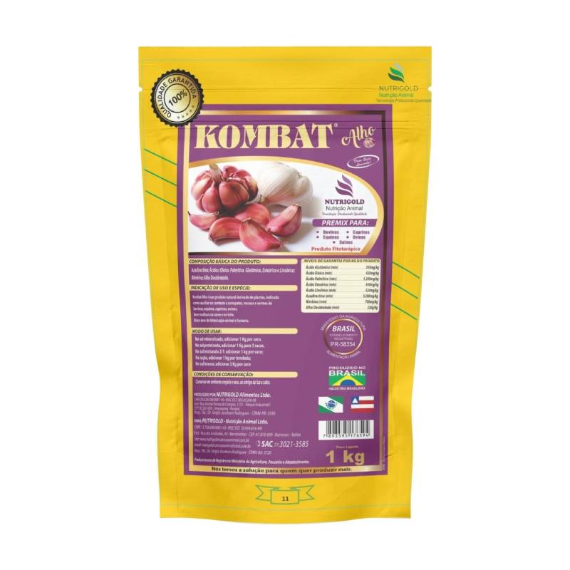 Kombat Alho - Premix, Azadiractina, Nimbina, Alho Desidratado.