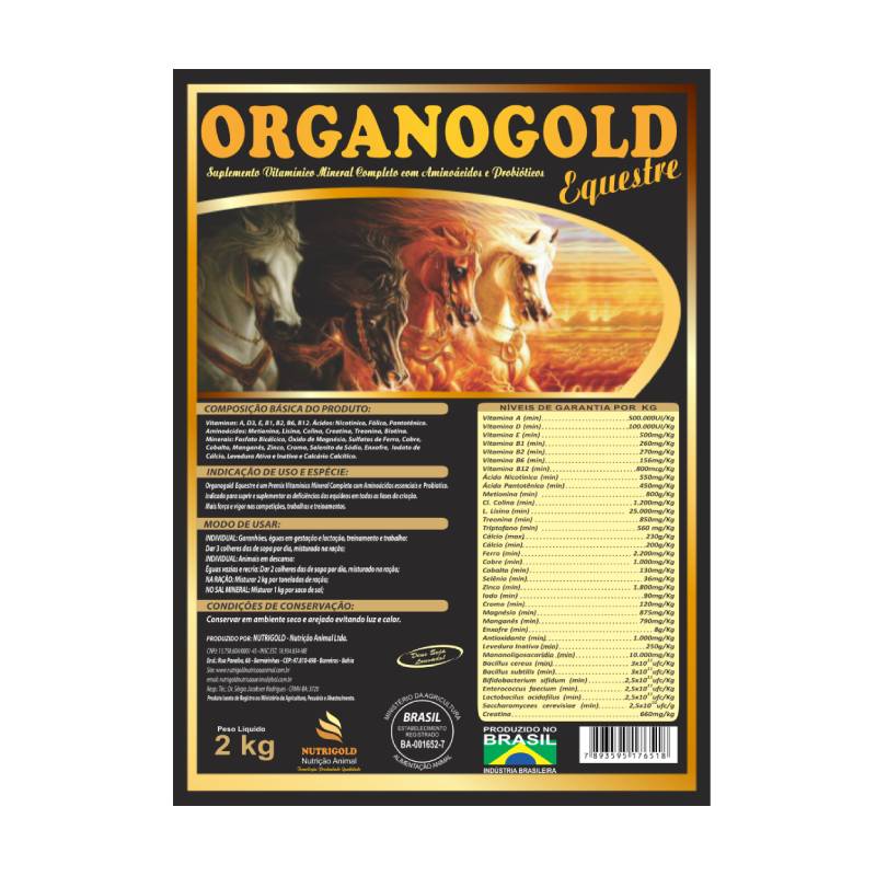 Organogold Equestre Pouch - Suplemento Vitamínico Mineral, Vitaminas A, D3, B1, B2, B6, B12.