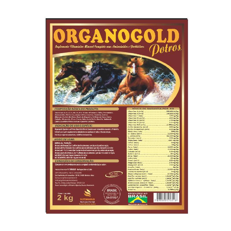 Organogold Potros - Suplemento Vitamínico Mineral, Vitaminas, A, D3, E,B1, B2, B12.